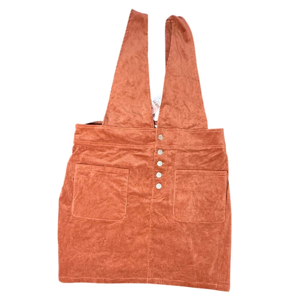A Beautiful Soul Corduroy Overall Dress Burnt Orange Clay Pockets Buttons